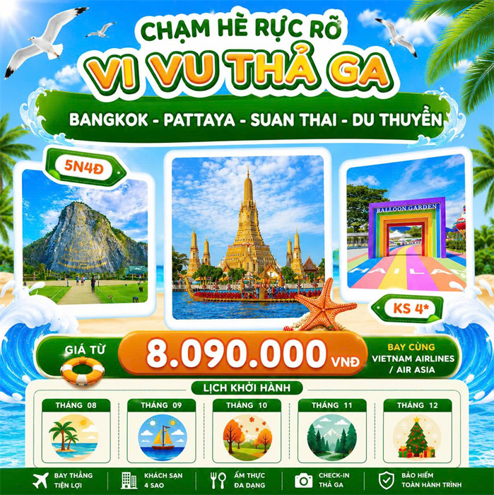 Tour Thái Lan 5 Ngày 4 Đêm: Bangkok – Pattaya – Suan Thai – Du Thuyền